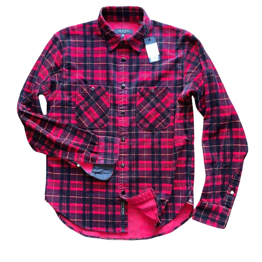 Rag & Bone Men's Corduroy Engineered Plaid Snap Sport Shirt - Picture 6 of 6